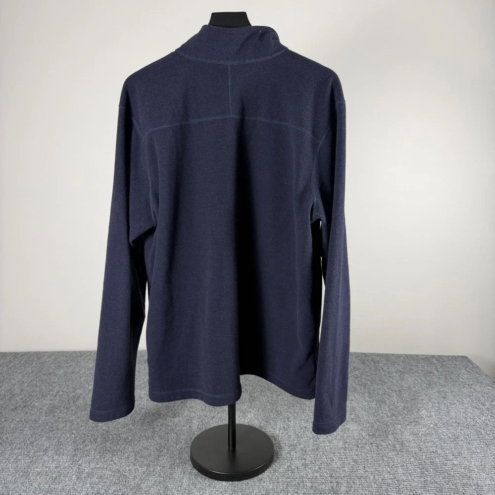 The North Face Mens Navy Blue Waffle Knit Fleece Quarter Zip Pullover Sweater